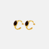 Stainless Steel Natural Tiger's Eye C-Hoop Earrings - Trendsi - Flyclothing LLC