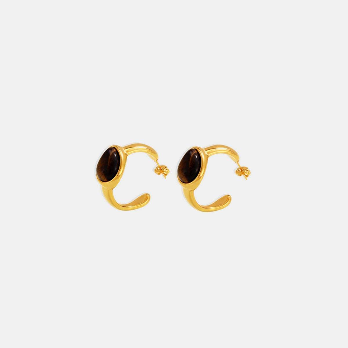 Stainless Steel Natural Tiger's Eye C-Hoop Earrings - Trendsi - Flyclothing LLC