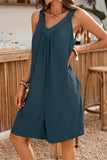 Casual V-Neck Sleeveless Romper with Pockets - Trendsi - Flyclothing LLC