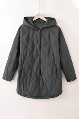 Snap Down Long Sleeve Quilted Winter Coat - Trendsi - Flyclothing LLC