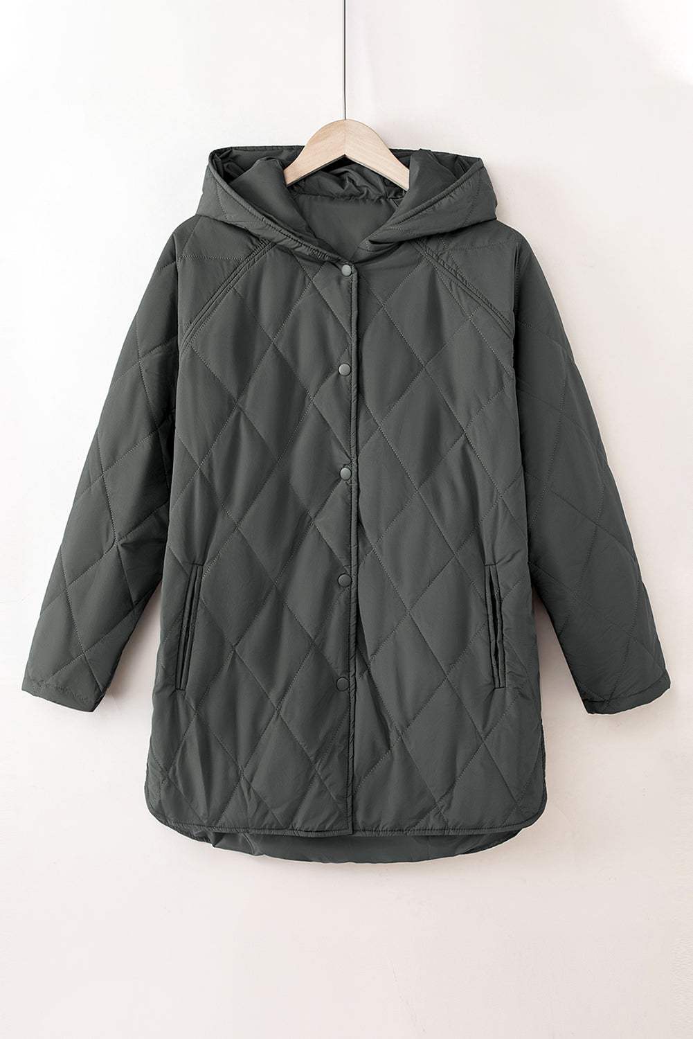 Snap Down Long Sleeve Quilted Winter Coat - Trendsi - Flyclothing LLC