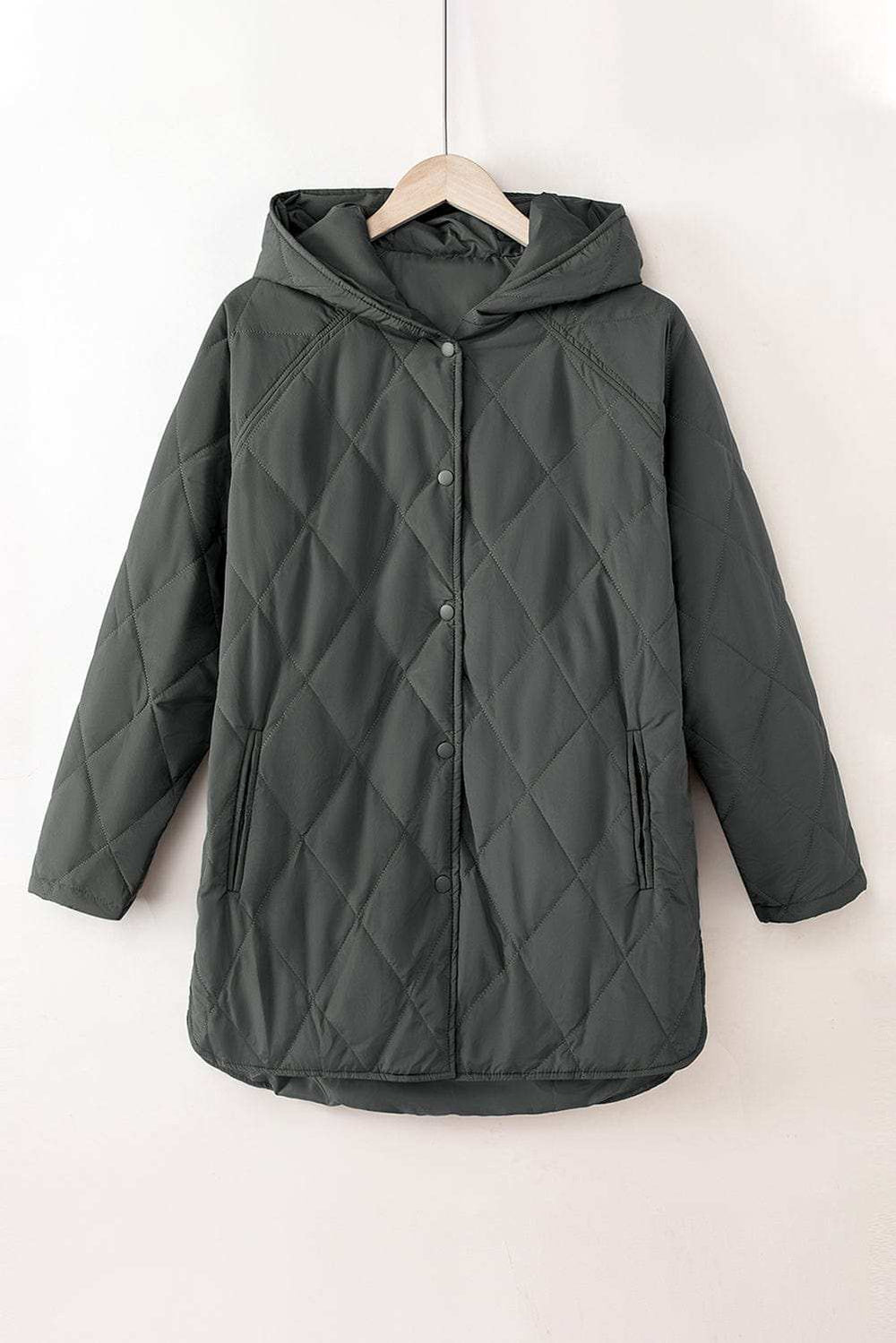 Snap Down Long Sleeve Quilted Winter Coat - Trendsi - Flyclothing LLC