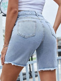 Distressed Raw Hem Denim Shorts - Trendsi