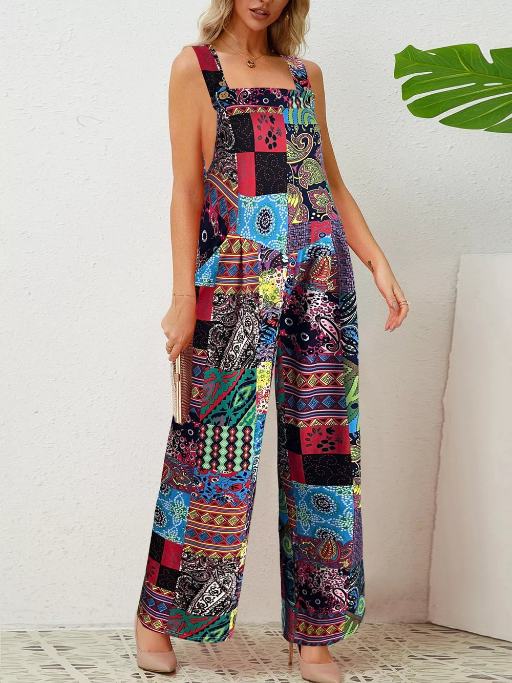 Plus Size Printed Wide Leg Jumpsuit - Trendsi - Flyclothing LLC