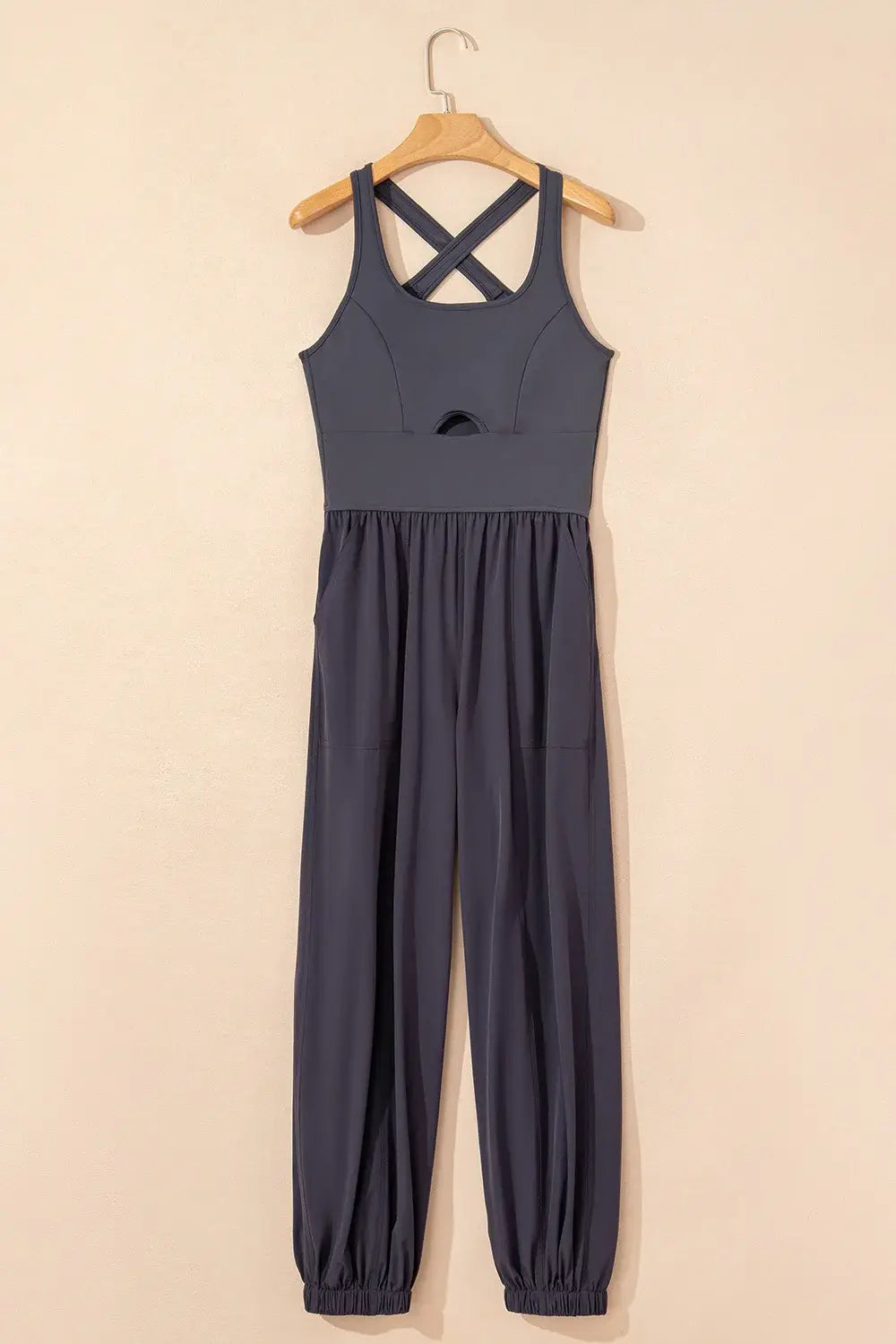Cutout Square Neck Wide Strap Active Jumpsuit - Trendsi - Flyclothing LLC