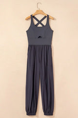 Cutout Square Neck Wide Strap Active Jumpsuit - Trendsi - Flyclothing LLC
