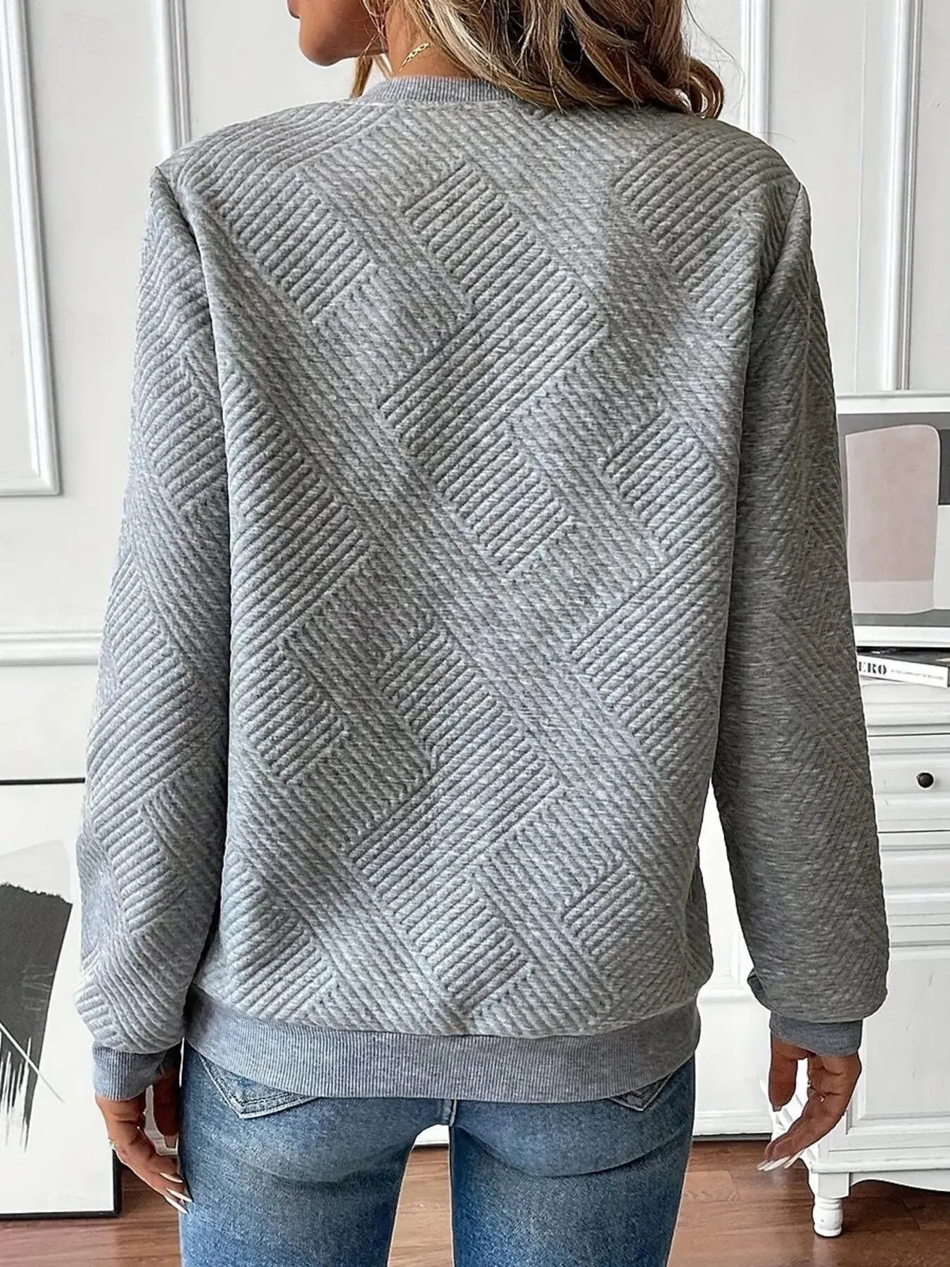 Quarter Zip Textured Long Sleeve Sweatshirt - Trendsi - Flyclothing LLC