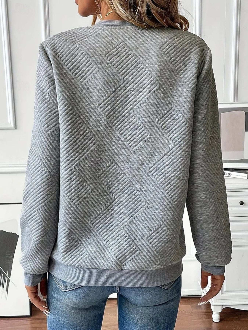 Quarter Zip Textured Long Sleeve Sweatshirt - Trendsi - Flyclothing LLC