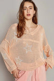 POL V-Neck Long Sleeve Star Print Knit Top - Trendsi