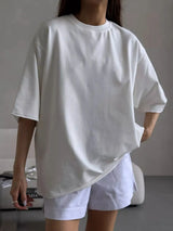 Round Neck Half Sleeve Oversized T-Shirt - Trendsi - Flyclothing LLC