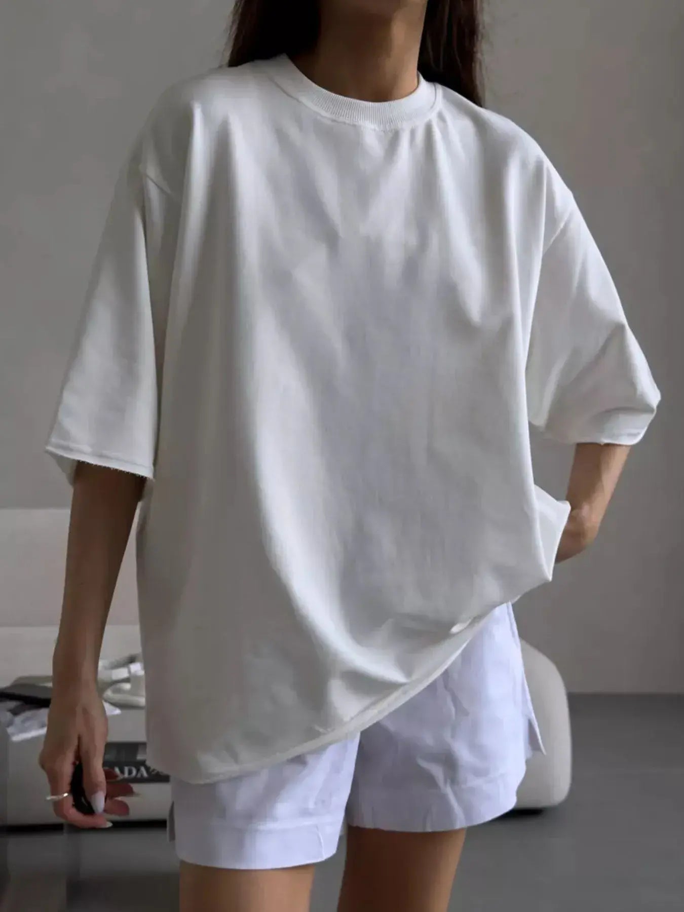 Round Neck Half Sleeve Oversized T-Shirt - Trendsi - Flyclothing LLC