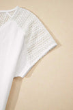 Lace Crochet Textured Button Back V Neck T Shirt - Trendsi - Flyclothing LLC