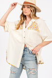 SAGE + FIG Full Size Floral Detail Button Up Short Sleeve Shirt - Trendsi