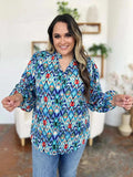 Double Take Full Size Printed Balloon Sleeve Blouse - Trendsi - Flyclothing LLC