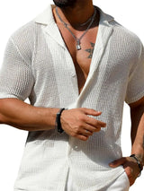 Men's Full Size Openwork Button Down Short Sleeve Shirt Plus Size - Trendsi - Flyclothing LLC