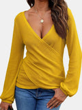 Waffle Knit Surplice Long Sleeve T-Shirt - Trendsi - Flyclothing LLC