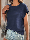 Textured Round Neck Short Sleeve Top - Trendsi - Flyclothing LLC