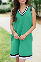 Color Contrast Trim V Neck Shift Sleeveless Mini Dress - Trendsi - Flyclothing LLC