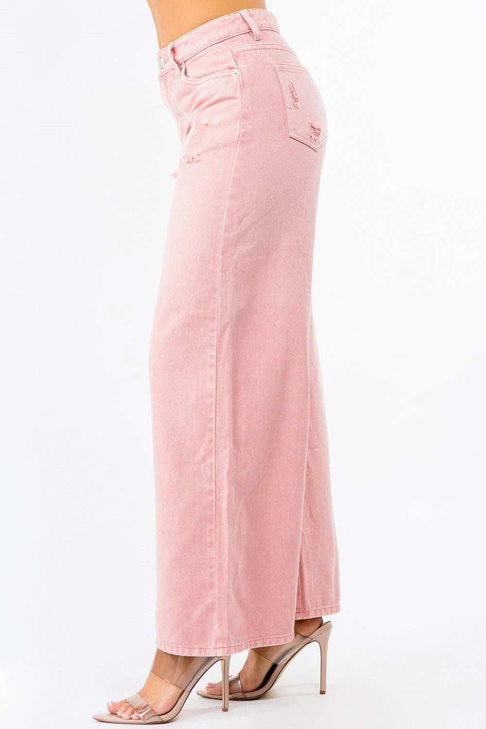 American Bazi High Waist Distressed Wide Leg Jeans - Trendsi - Flyclothing LLC