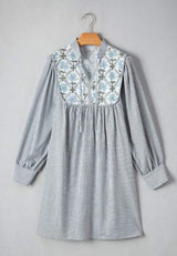Tied Floral Printed Striped Long Sleeve Dress - Trendsi - Flyclothing LLC