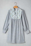 Tied Floral Printed Striped Long Sleeve Dress - Trendsi - Flyclothing LLC