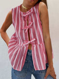 Tied Striped Round Neck Tank - Trendsi - Flyclothing LLC