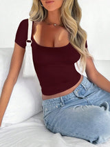 Scoop Neck Short Sleeve T-Shirt - Trendsi - Flyclothing LLC