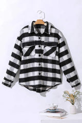 Plaid Button Up Long Sleeve Jacket - Trendsi - Flyclothing LLC