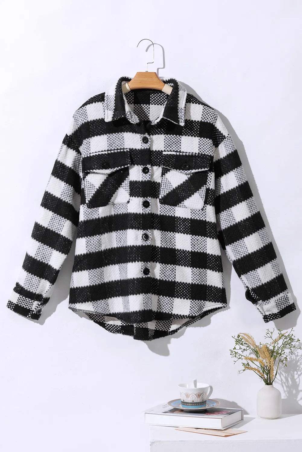 Plaid Button Up Long Sleeve Jacket - Trendsi - Flyclothing LLC