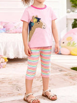 Children's Horse Applique Top & Rainbow Striped Pants Set - Trendsi - Flyclothing LLC