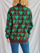Heart Contrast Long Sleeve Dropped Shoulder Sweater - Trendsi - Flyclothing LLC