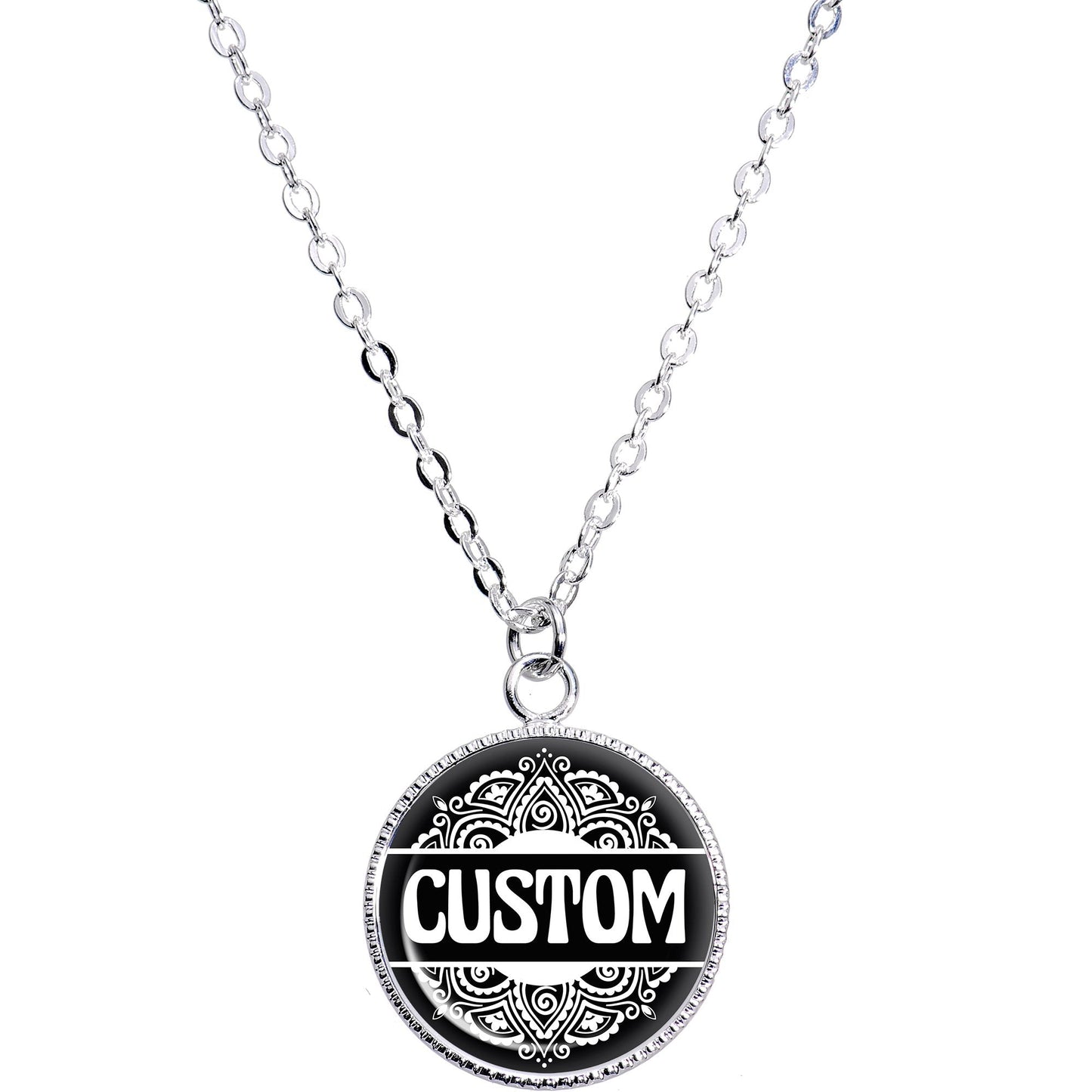 Custom Black Mandala Personalized Name Silver Plated Chain Necklace - BodyCandy - Flyclothing LLC