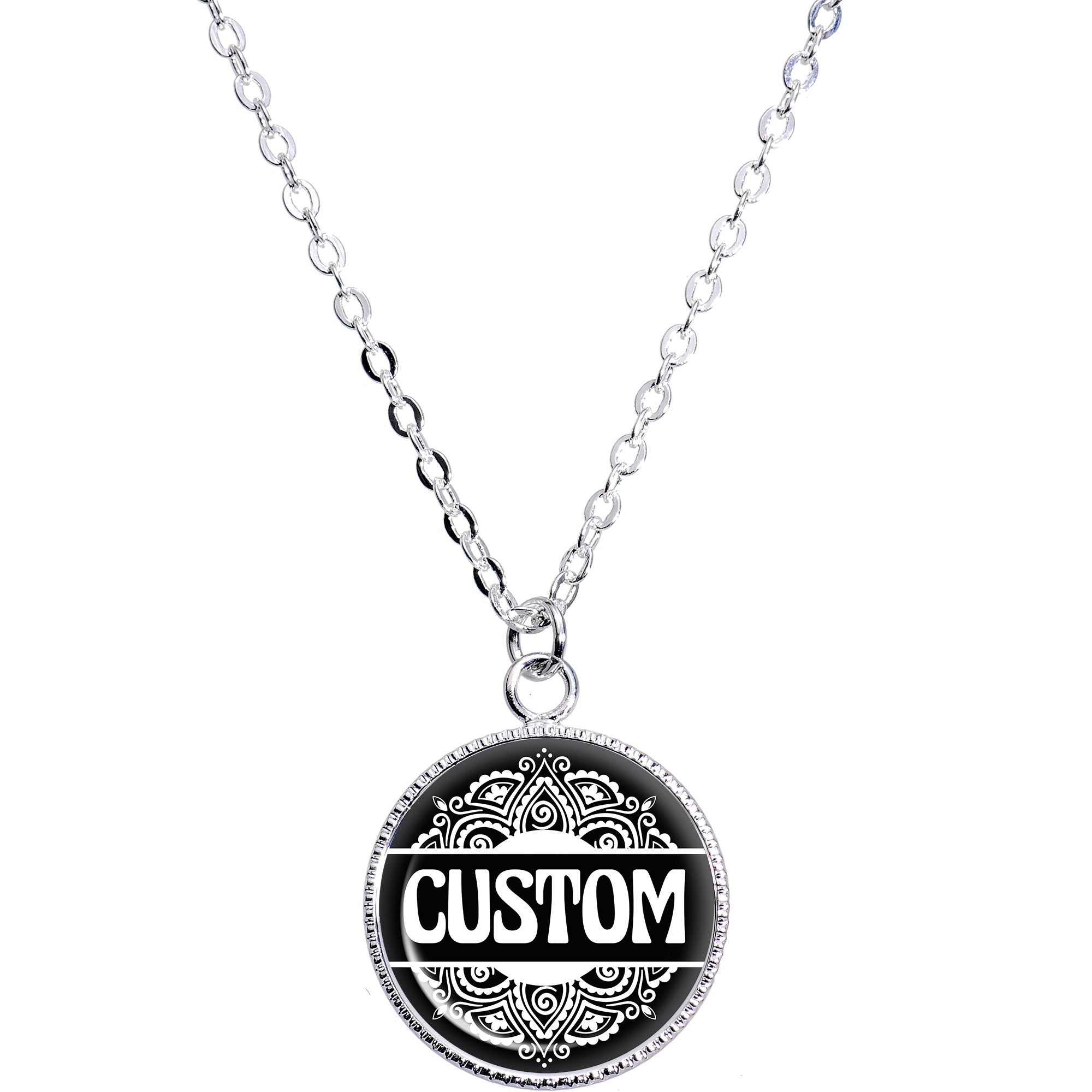 Custom Black Mandala Personalized Name Silver Plated Chain Necklace - BodyCandy - Flyclothing LLC