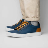 65-229-NVY Diaz Rubberized Calfskin Sneaker Navy - Zelli Italia - Flyclothing LLC