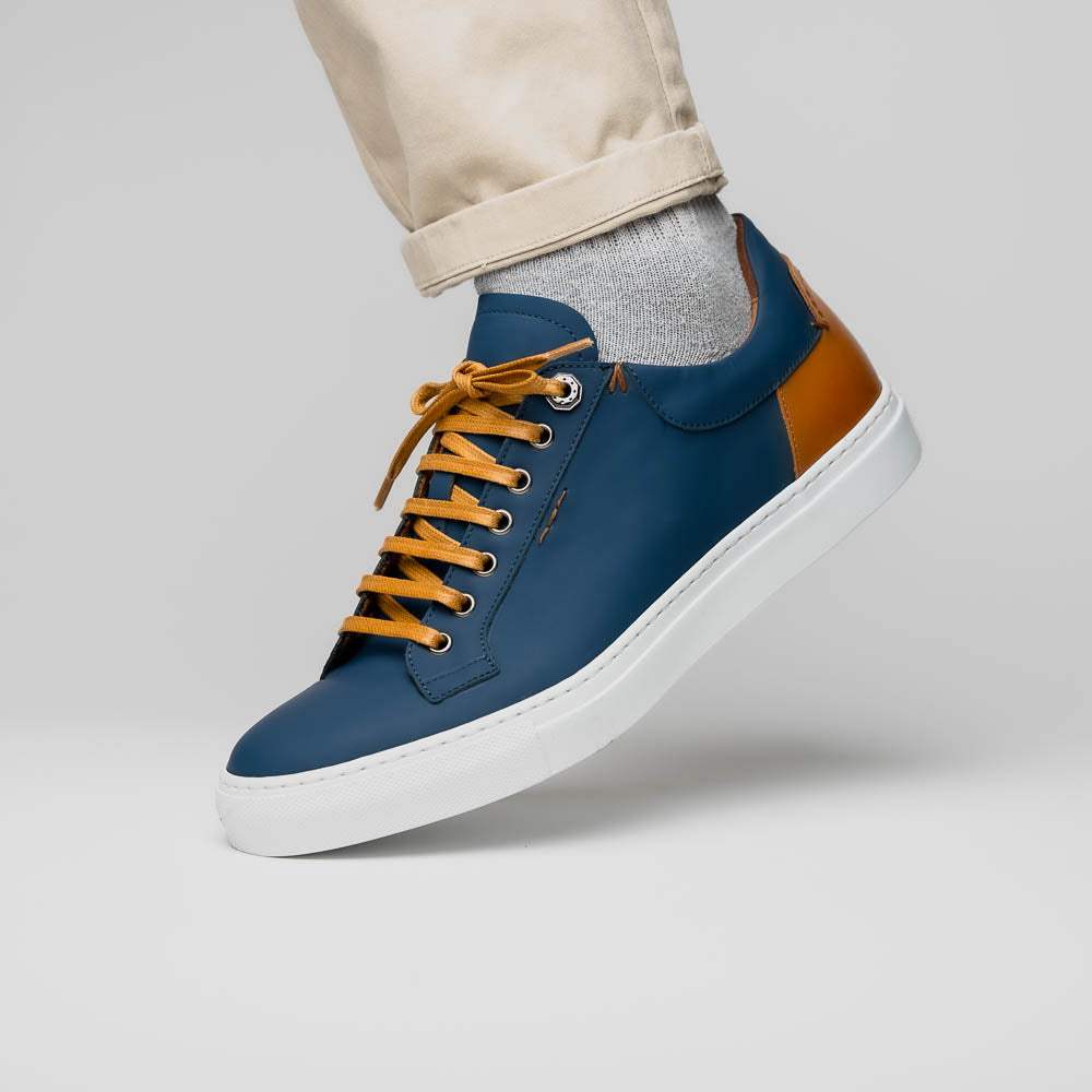 65-229-NVY Diaz Rubberized Calfskin Sneaker Navy - Zelli Italia - Flyclothing LLC