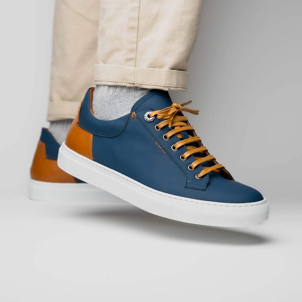 65-229-NVY Diaz Rubberized Calfskin Sneaker Navy - Zelli Italia - Flyclothing LLC