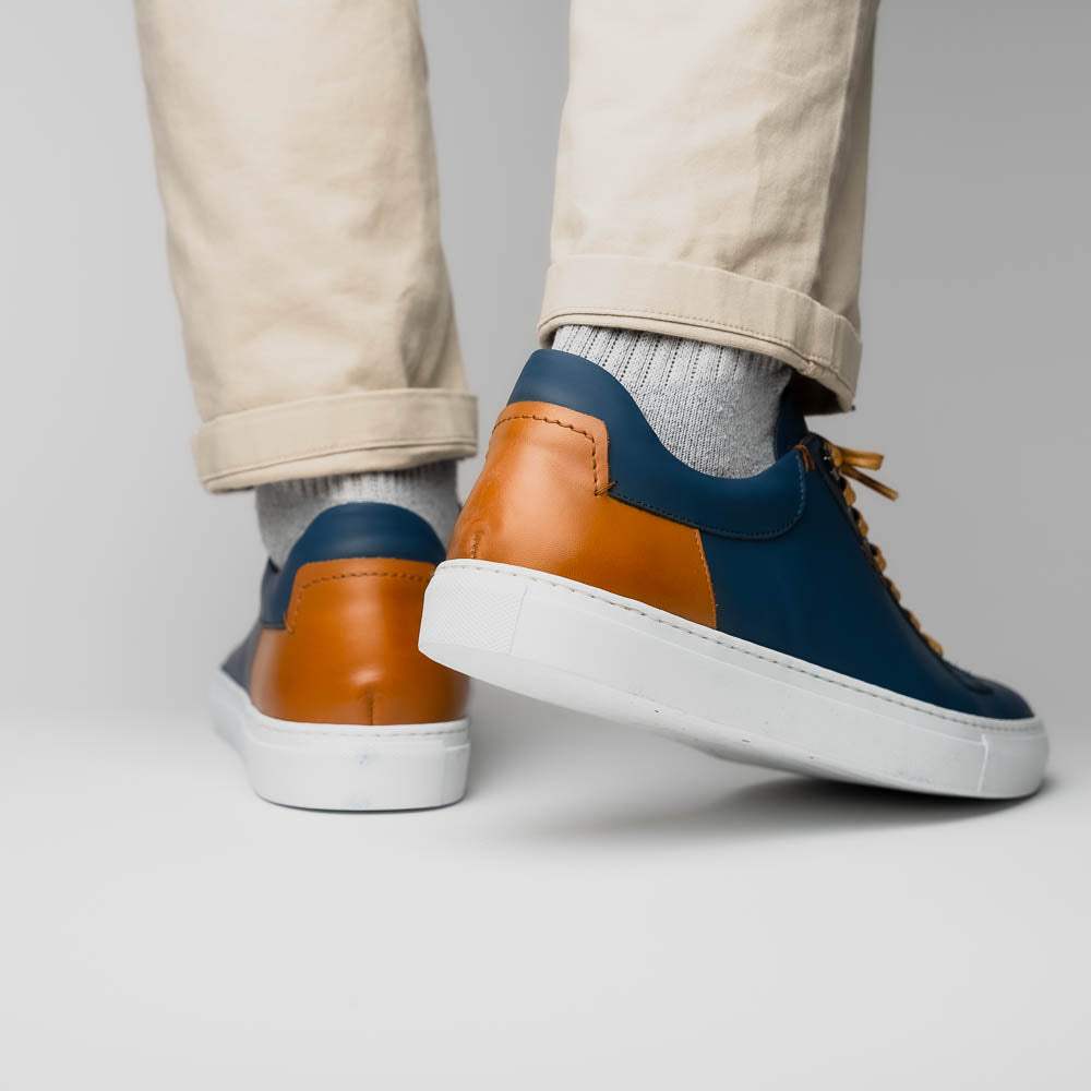 65-229-NVY Diaz Rubberized Calfskin Sneaker Navy - Zelli Italia - Flyclothing LLC