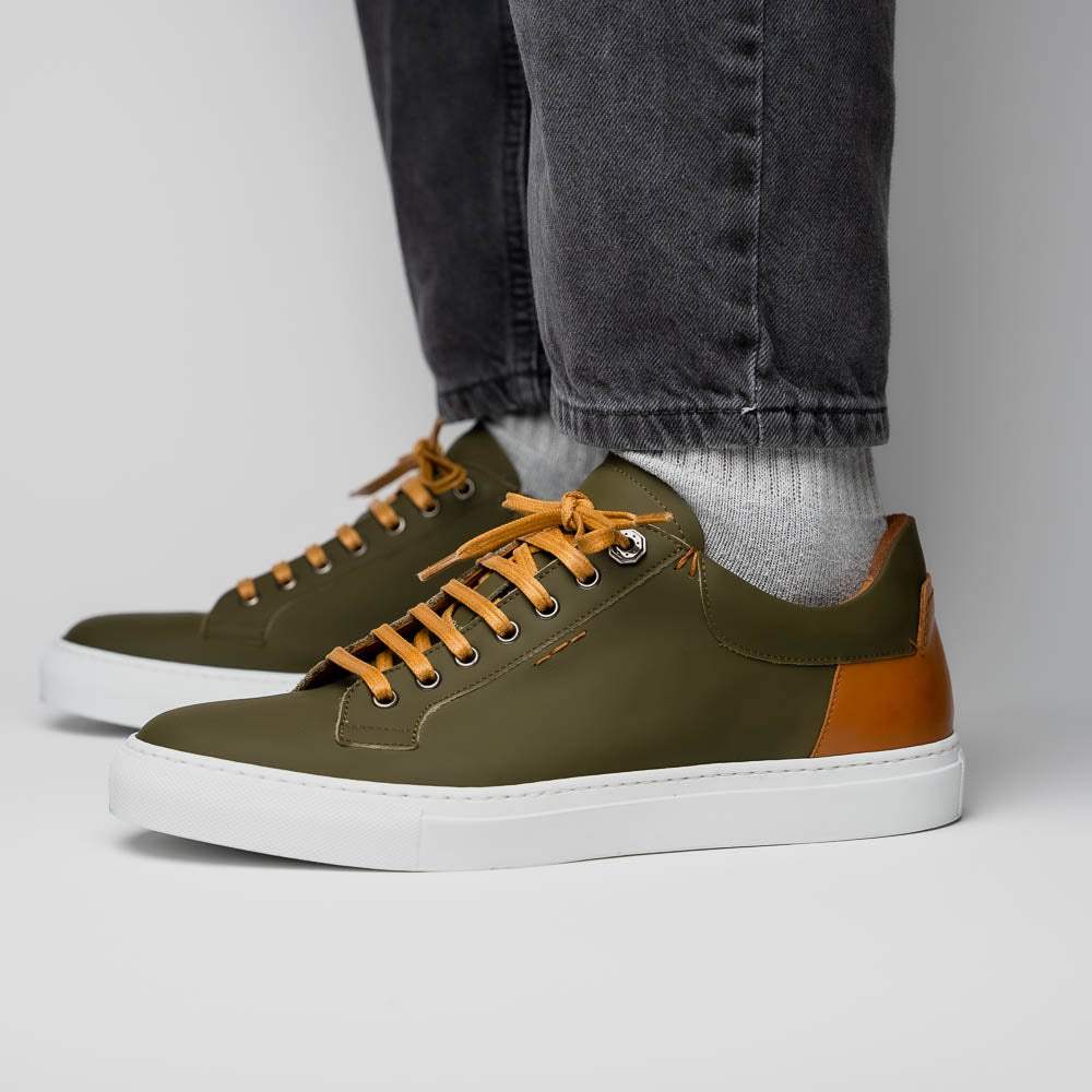 65-229-OLV Diaz Rubberized Calfskin Sneaker Olive Green - Zelli Italia - Flyclothing LLC