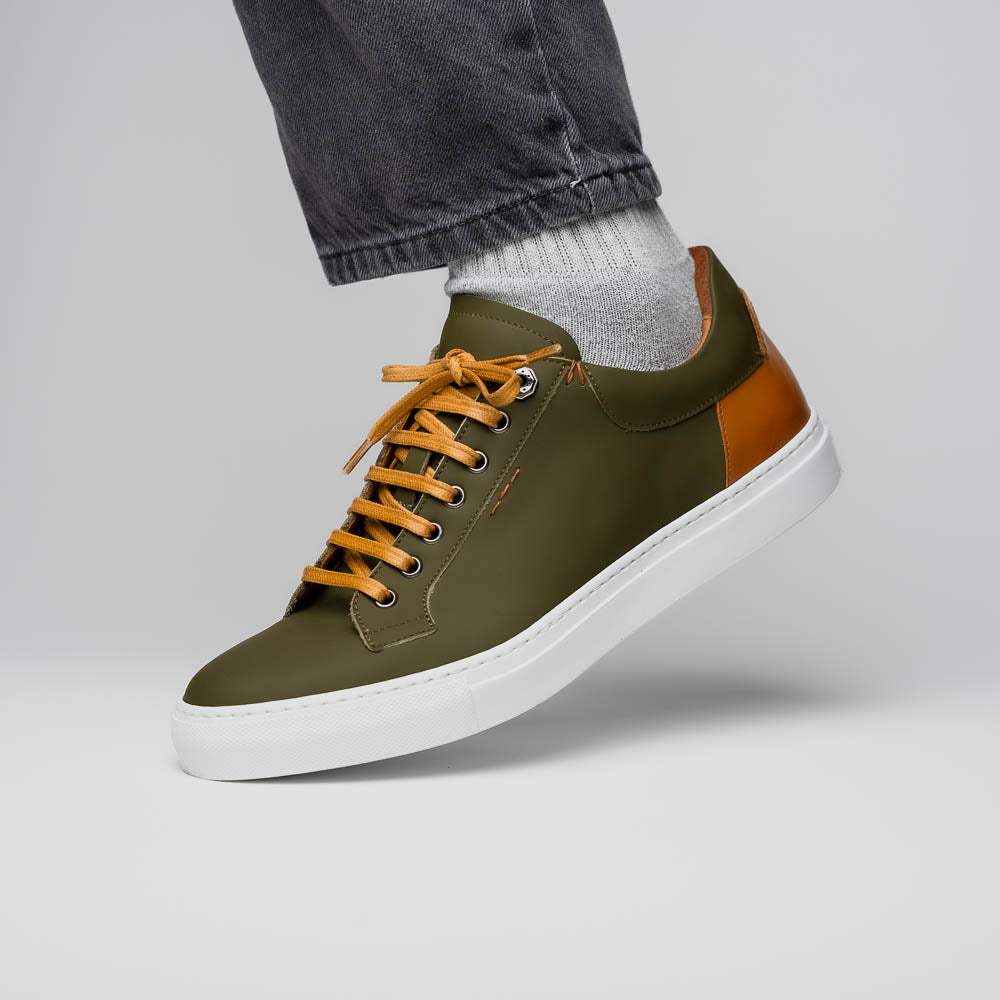 65-229-OLV Diaz Rubberized Calfskin Sneaker Olive Green - Zelli Italia - Flyclothing LLC