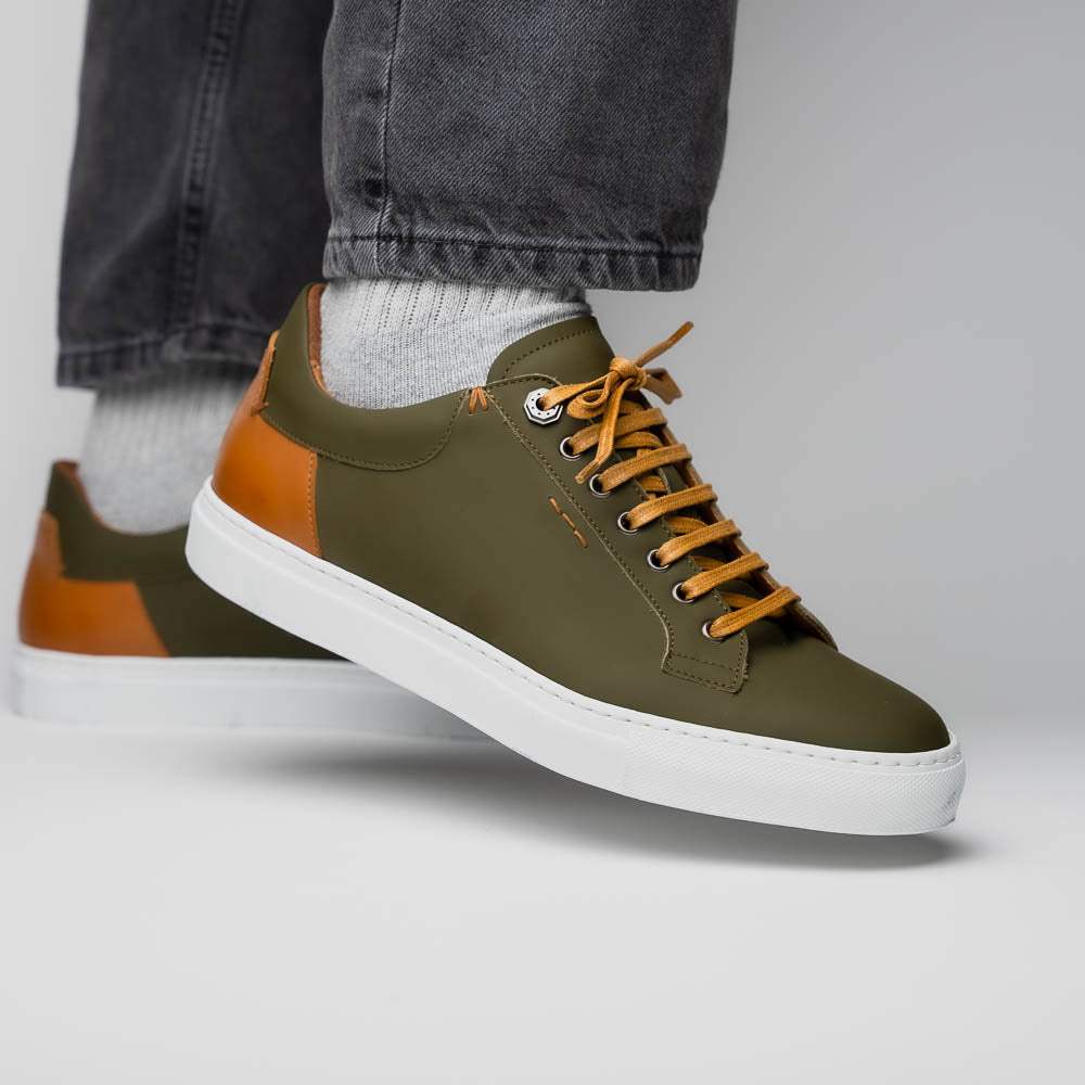 65-229-OLV Diaz Rubberized Calfskin Sneaker Olive Green - Zelli Italia - Flyclothing LLC