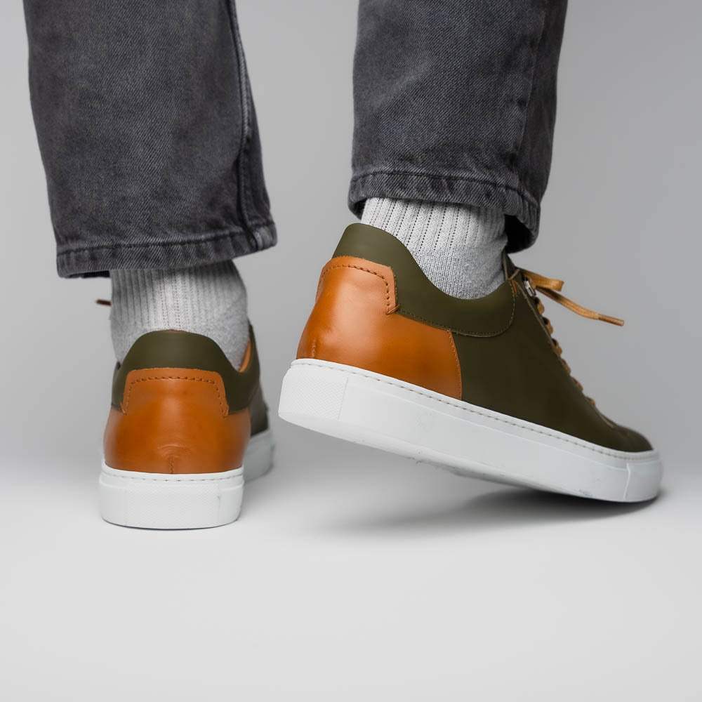 65-229-OLV Diaz Rubberized Calfskin Sneaker Olive Green - Zelli Italia - Flyclothing LLC