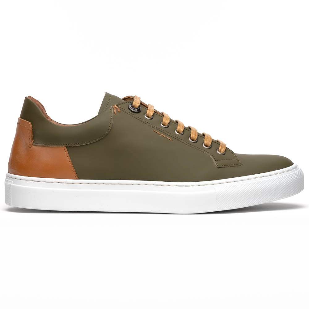 65-229-OLV Diaz Rubberized Calfskin Sneaker Olive Green - Zelli Italia - Flyclothing LLC