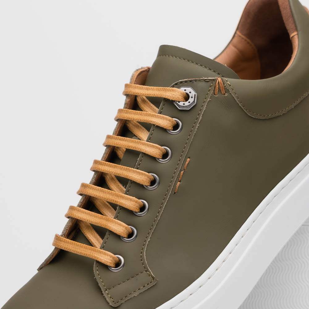 65-229-OLV Diaz Rubberized Calfskin Sneaker Olive Green - Zelli Italia - Flyclothing LLC