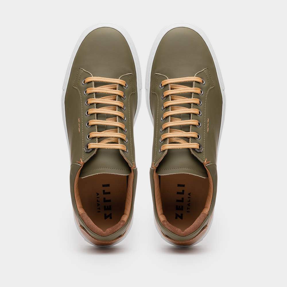 65-229-OLV Diaz Rubberized Calfskin Sneaker Olive Green - Zelli Italia - Flyclothing LLC