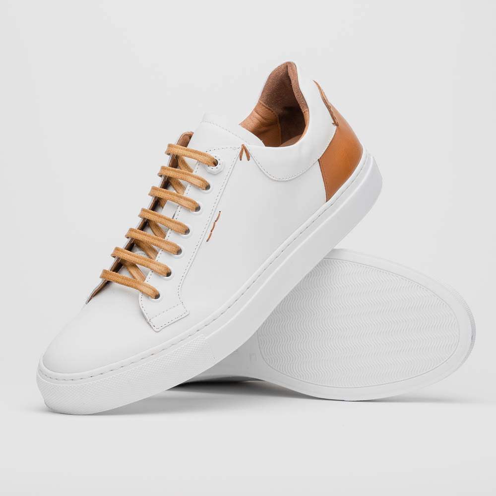 65-229-WHT Diaz Rubberized Calfskin Sneaker White - Zelli Italia - Flyclothing LLC
