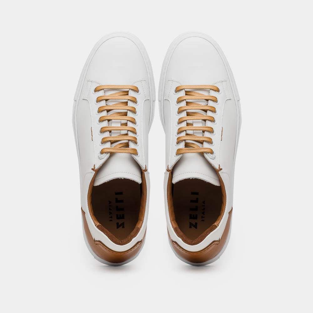 65-229-WHT Diaz Rubberized Calfskin Sneaker White - Zelli Italia - Flyclothing LLC