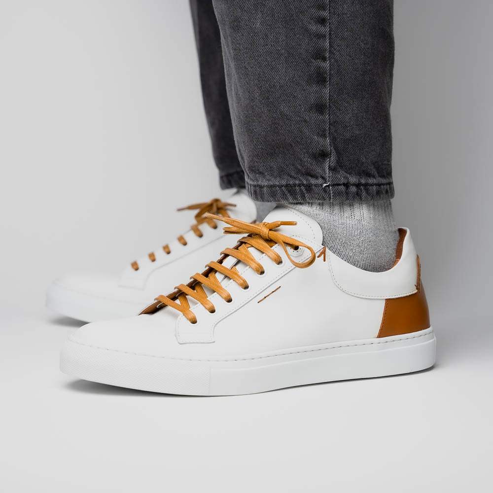 65-229-WHT Diaz Rubberized Calfskin Sneaker White - Zelli Italia - Flyclothing LLC