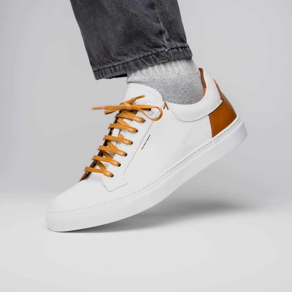 65-229-WHT Diaz Rubberized Calfskin Sneaker White - Zelli Italia - Flyclothing LLC