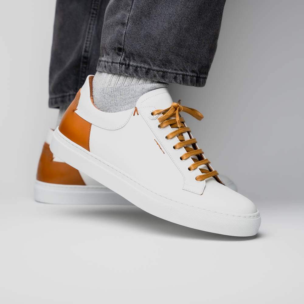 65-229-WHT Diaz Rubberized Calfskin Sneaker White - Zelli Italia - Flyclothing LLC