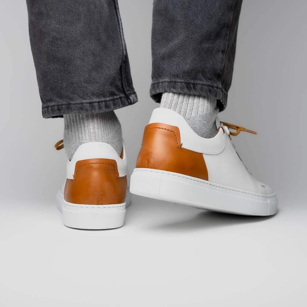 65-229-WHT Diaz Rubberized Calfskin Sneaker White - Zelli Italia - Flyclothing LLC